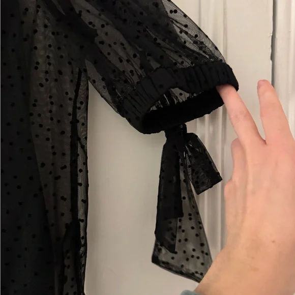 Anthropologie Black Sheer Polka Dot Blouse - Picture 4 of 7